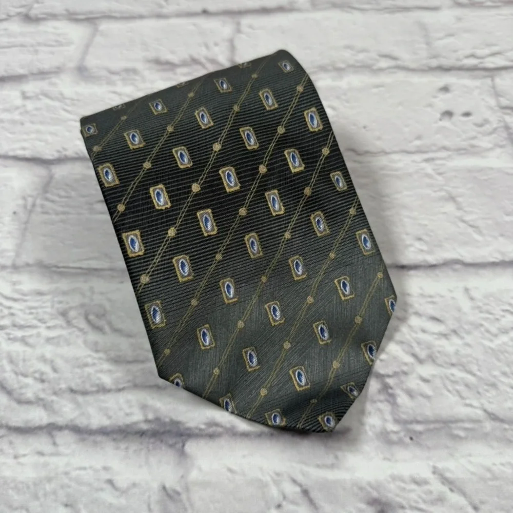 Luciano Gatti Neck Tie Mens Green Geometric 100% Silk Hand Made In Italy
